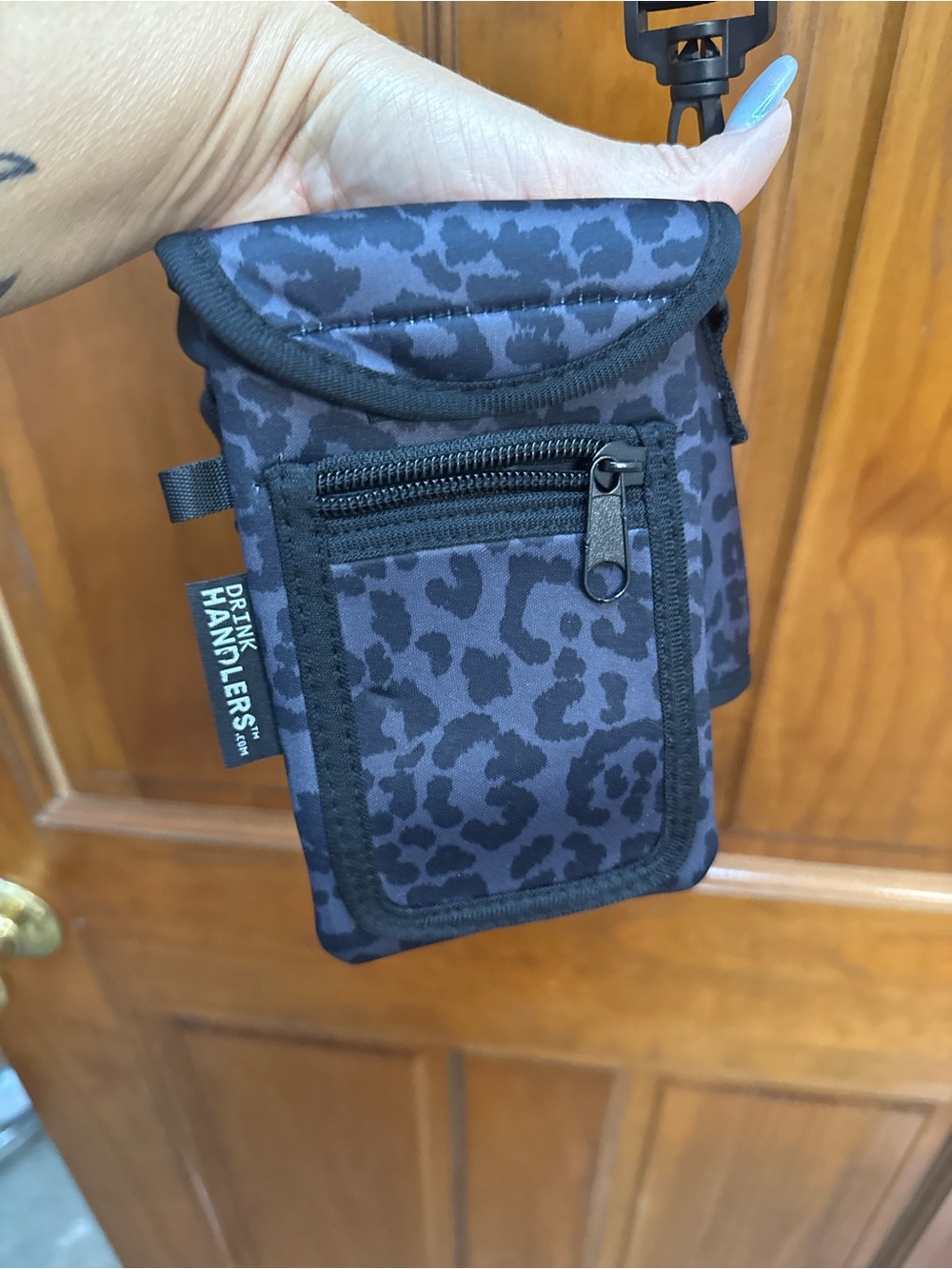 Black Leopard tumbler holder wallet with crossbody strap